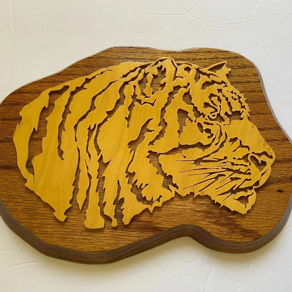 Hand Crafted by Harlan Hutchens Wooden Tiger Wall Decor